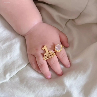 一周岁金色戒指婴儿儿童开口戒100天纪念礼物送宝宝生日创意个性