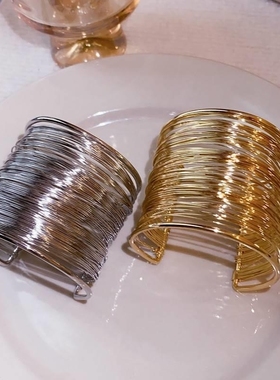 欧美多层铁线开口手镯女小众夸张设计感手环个性辣妹冷淡风臂环