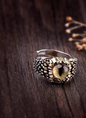 埃及戒指泰银戒指蟒蛇眼睛恶魔之眼戒指开口可调节指环复古朋克