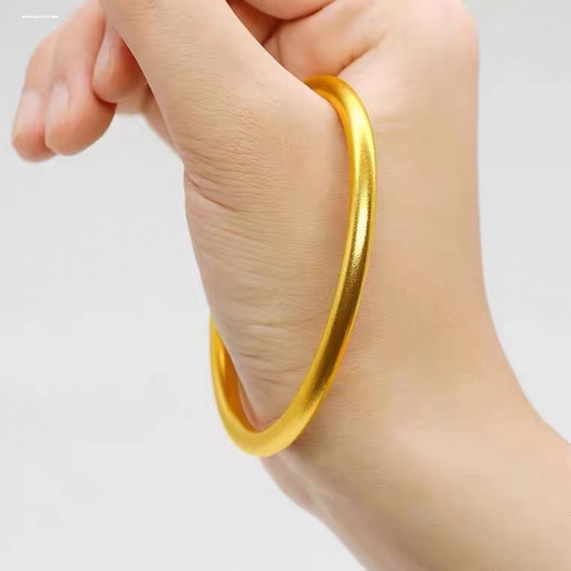 越南沙金手镯女仿真古法黄金镯子传承光面实心素圈不掉色