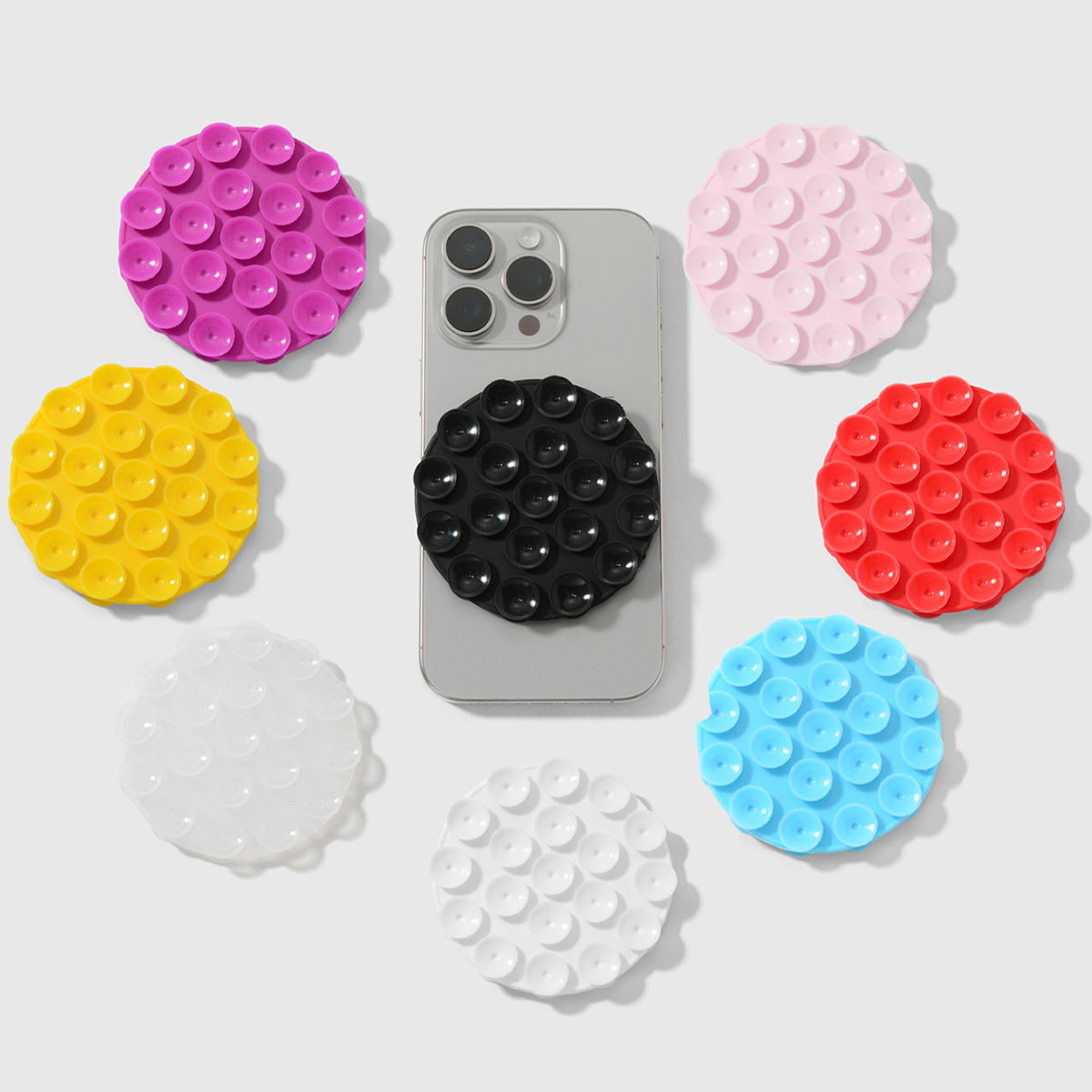 新款ins简约百搭纯色多功能圆形软贴双面硅胶DIY手机自粘防滑吸