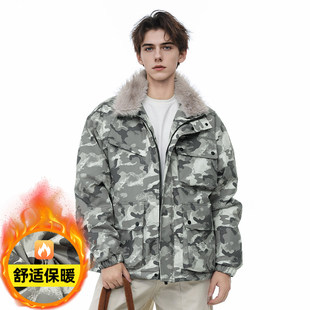 2026港风潮牌男装时尚男工装棉服冬季毛领多口袋宽松厚棉衣男外套