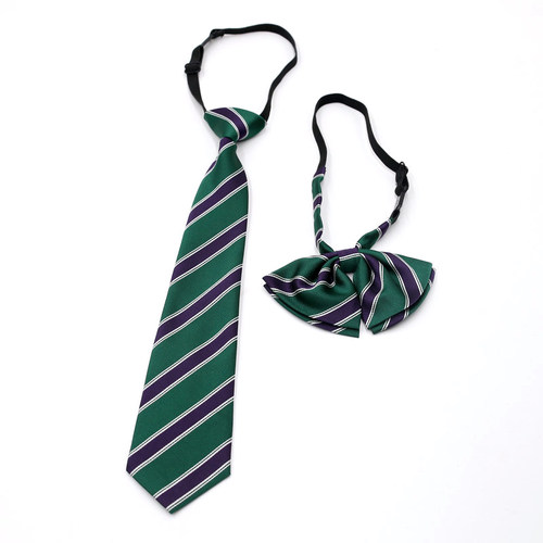 绿色条纹女士银行工装拉链领带