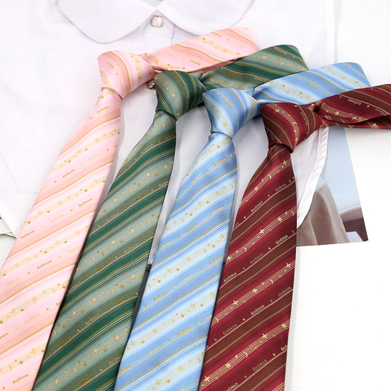 色织涤纶丝手打领带女jk制服衬衫男DK日系学院风休闲蓝色时尚条纹