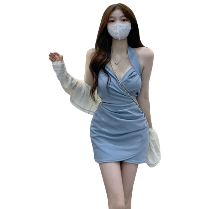 纯欲挂脖不规则修身吊带连衣裙女