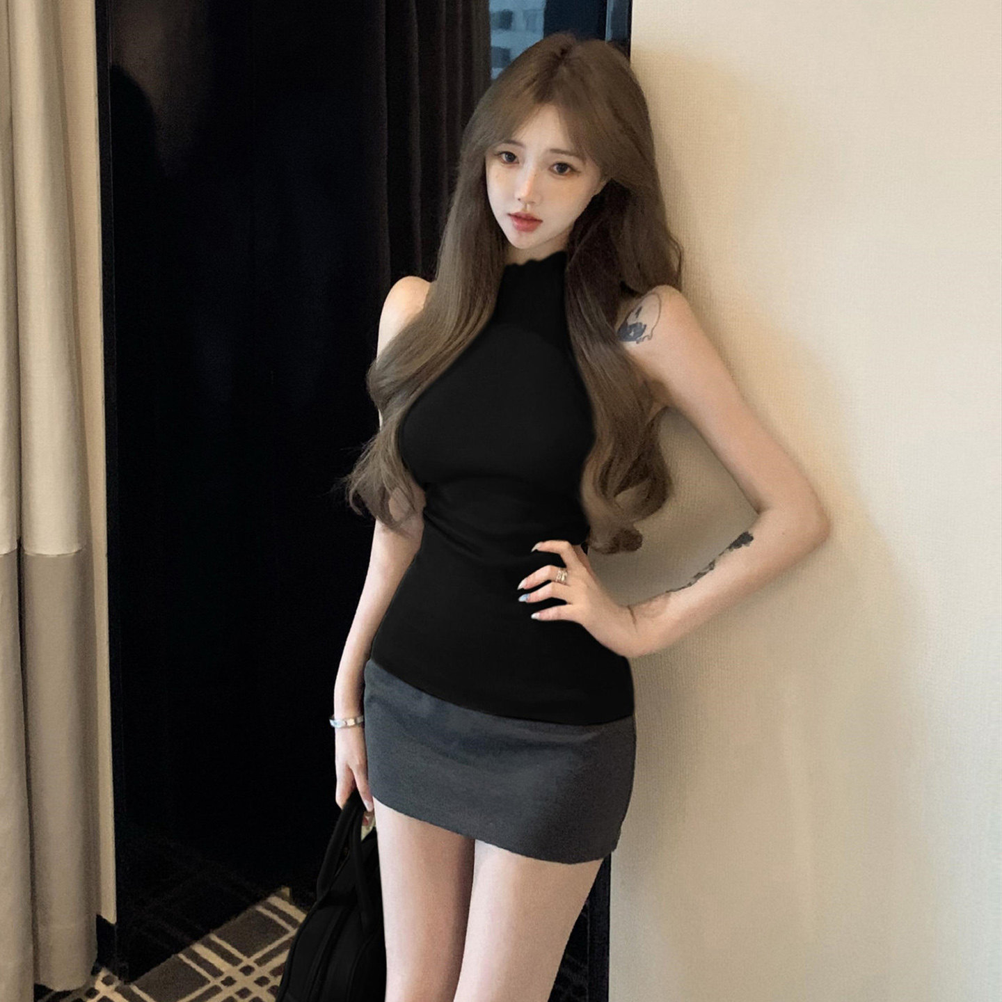 辣妹显身材绝美无袖背心紧身黑色半高领内搭上衣打底衫短裙套装女,女装/女士精品,背心吊带,淘宝优惠券,粉丝福利购,淘宝优惠卷