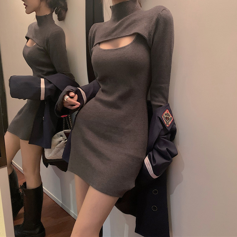 2020新款秋季女装气质紧身包臀性感吊带连衣裙女人味针织两件套装