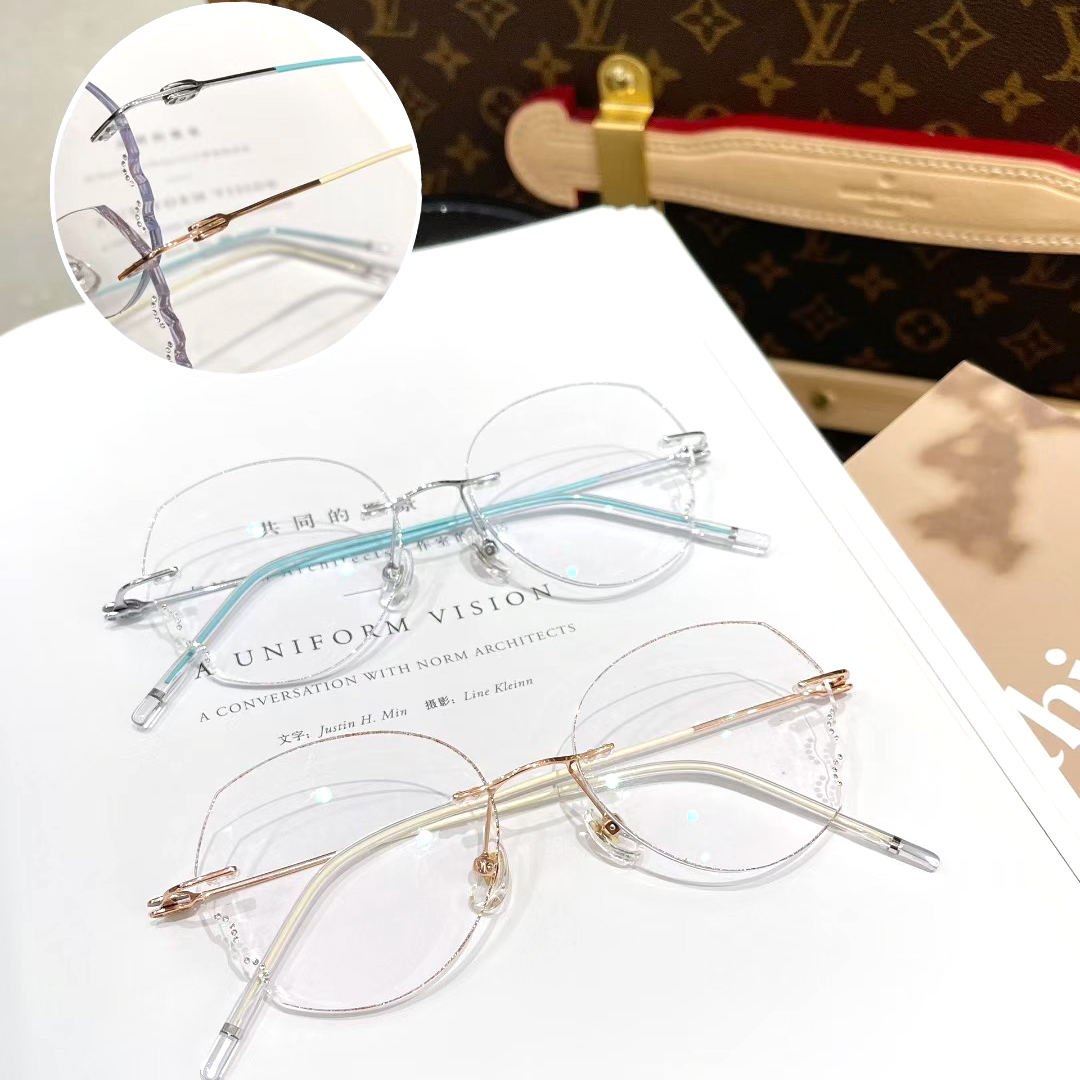 超轻简约无框纯钛架钻石切边眼镜