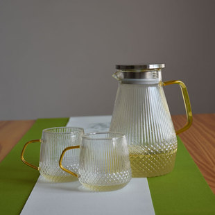 竖纹凉水壶高硼硅玻璃凉白开水杯耐高温防爆烫壶套装果汁冷热水壶