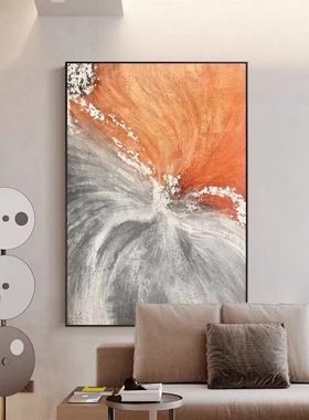 大芬油画村手绘油画抽象艺术橙色现代轻奢入户玄关装饰画餐厅客厅