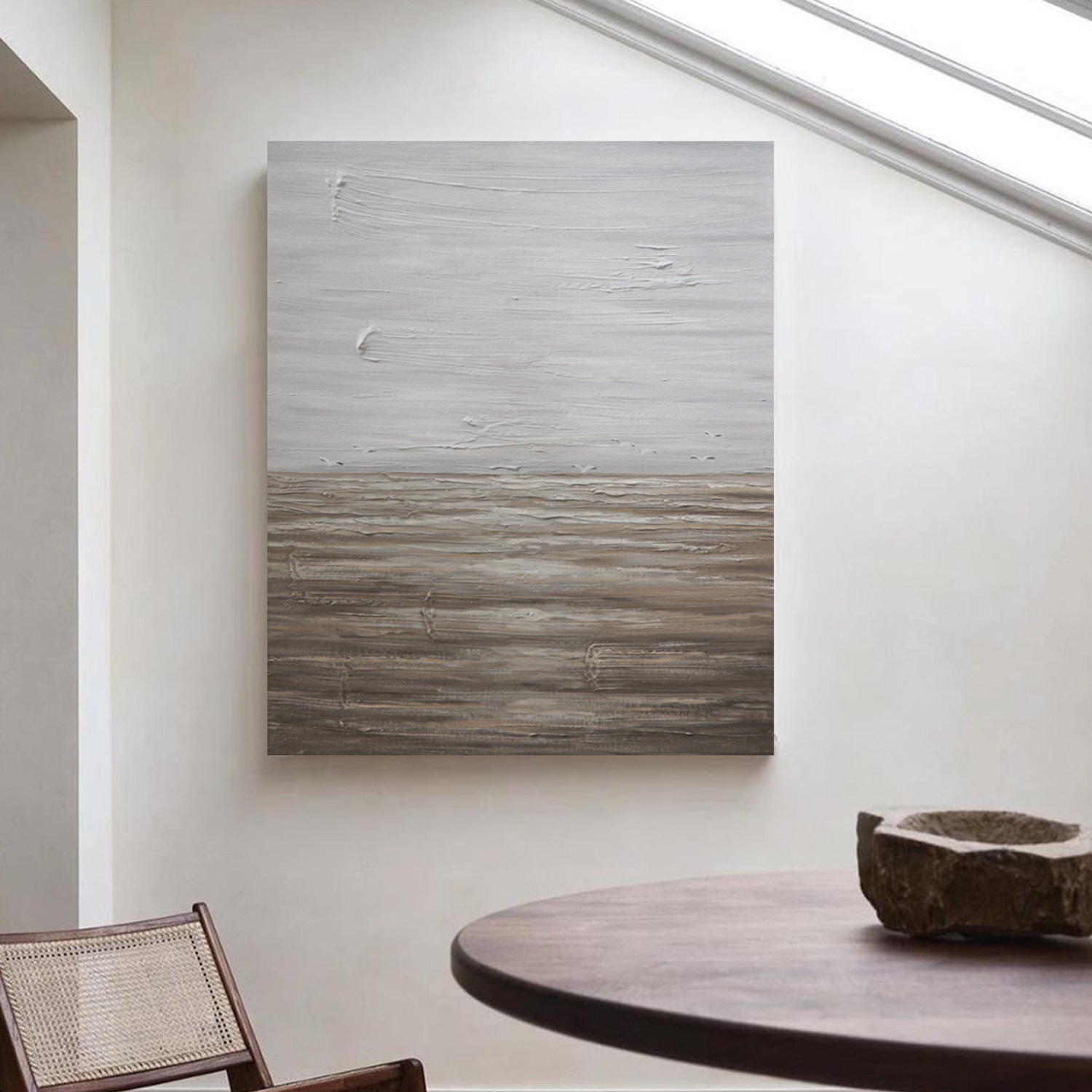 纯手绘油画现代侘寂赤贫风客厅抽象卧室落地画玄关极简挂画装饰画