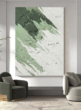大芬村手绘油画客厅莫兰迪绿色系肌理画玄关抽象立体艺术装饰挂画