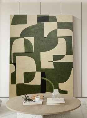 纯手绘油画客厅玄关装饰画侘寂赤贫风绿色现代简约样板房餐厅挂画