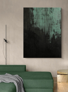 纯手绘油画简约现代绿色玄关挂画装饰画客厅沙发背景手工抽象油画