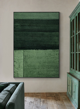纯手绘油画简约森系绿色玄关装饰画抽象肌理轻奢挂画设计师艺术画