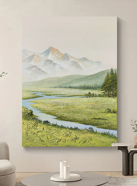 大芬村手绘油画家用现代绿色网红风景靠山入门玄关走廊过道挂壁画