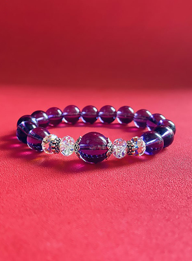 BOYI【紫霞】原创天然紫水晶手链女紫晶单圈大气手串小众复古简约