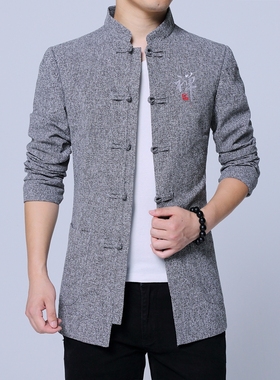 中国风中式男装春秋复古宽松外套唐装男士青年复古中山装立领汉服