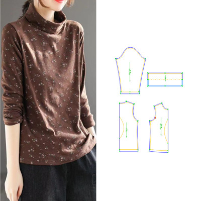 服装纸样裁剪图高领T恤打底衫女