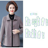 格子呢子外套裁剪样版 短款 图纸 650中老年女秋装 裁剪纸样新款