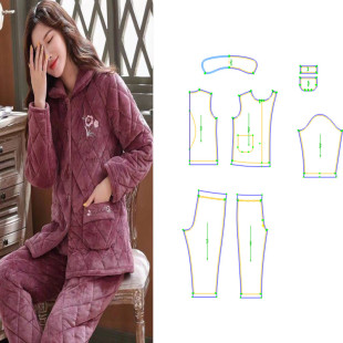 睡衣女士秋冬款537法兰绒中老年家居服服装纸样裁剪图纸衣服样板