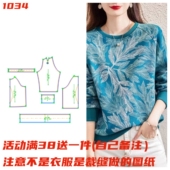 图DIY1 做衣服 卫衣纸样裁剪设计样版 气质印花插肩袖 纸样1034款