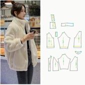 服装 纸样皮草外套714冬季 休闲加厚立领毛毛上衣裁剪图纸衣服样板