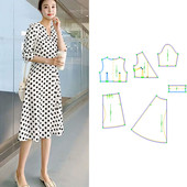 剪裁图纸401 打版 波点连衣裙女纸样20夏新款 很仙法国小众v领11女装
