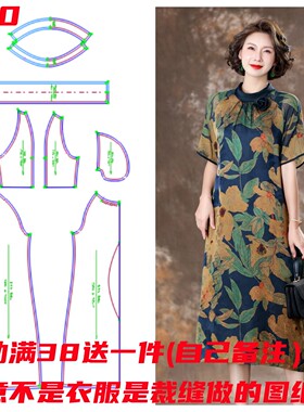 落肩袖连衣裙纸样服装样版裁剪图