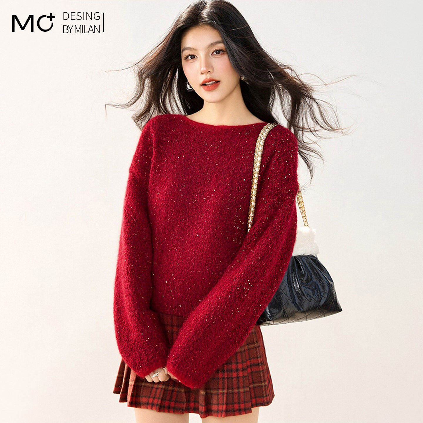 高级感慵懒风软糯内搭套头毛衣女冬季宽松复古过年喜庆针织衫上衣