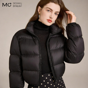 肯豆风羽绒服女短款2025新款白鸭绒高腰加厚时尚小个子面包外套