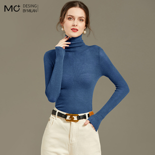 红色堆堆领毛衣长袖 高领打底衫 针织衫 修身 薄 羊毛衫 2025秋冬新款