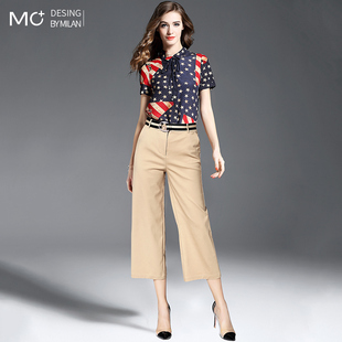 轻熟雪纺衫港风套装女复古chic2025夏季新款阔腿裤高腰垂感两件套