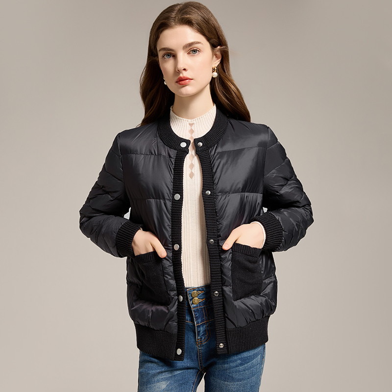 法式白鸭绒短款圆领保暖羽绒服