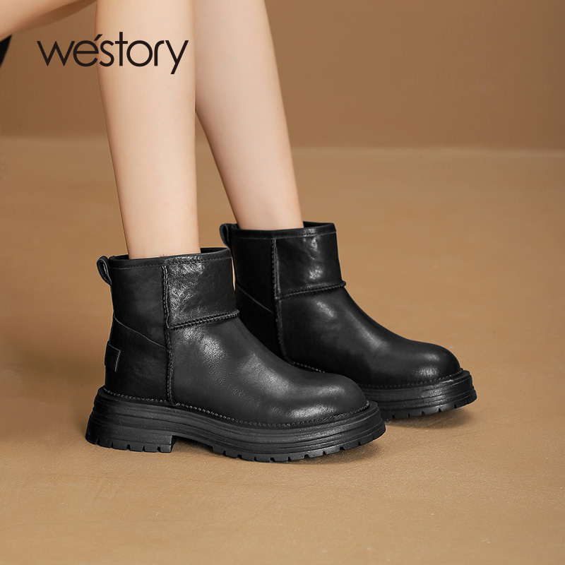 westory羊羔毛厚底短靴