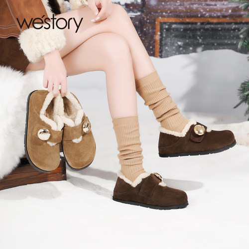 勃肯雪地靴鞋女加绒毛绒防滑棉鞋