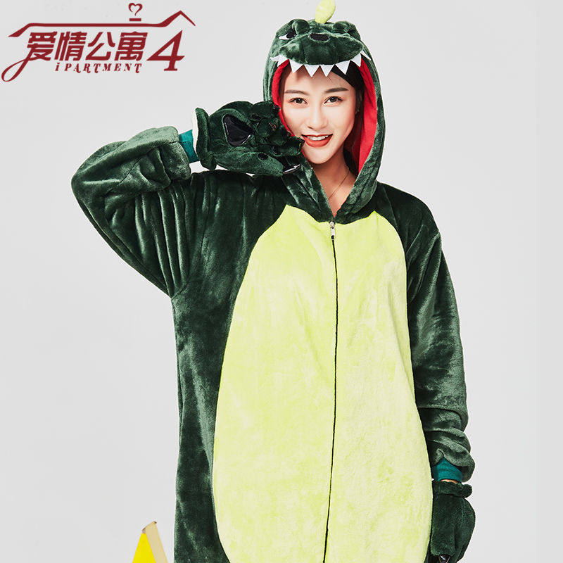 动物卡通连体恐龙睡衣男女秋冬季加厚法兰绒情侣皮卡丘大码家居服