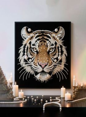 法式覆古老虎客厅装饰画平面喷绘珍珠卧室壁画小众艺术电表箱挂画