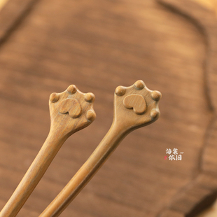 原创【猫爪】可爱绿檀木发簪新中式古风女生盘发趣味日常通勤头饰