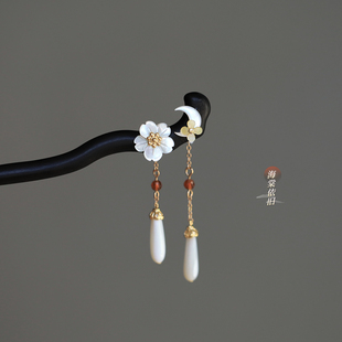 原创【花前月下】新中式发簪黑檀木流苏盘发古风旗袍汉服日常简约