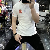 潮牌t恤男短袖 刺绣字母半截袖 男士 欧货美式 修身 圆领简约风百搭潮i