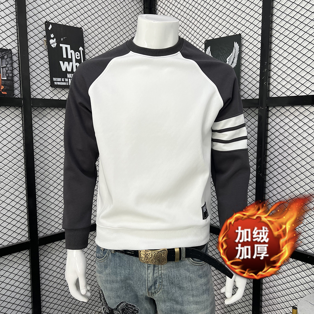 拼接圆领卫衣男士长袖体恤衫加绒
