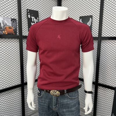 男短袖T恤重磅上衣圆领刺绣战马