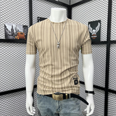 上衣休闲时尚 夏季 T恤男条纹休闲百搭圆领半袖 打底衫 新款 高货短袖