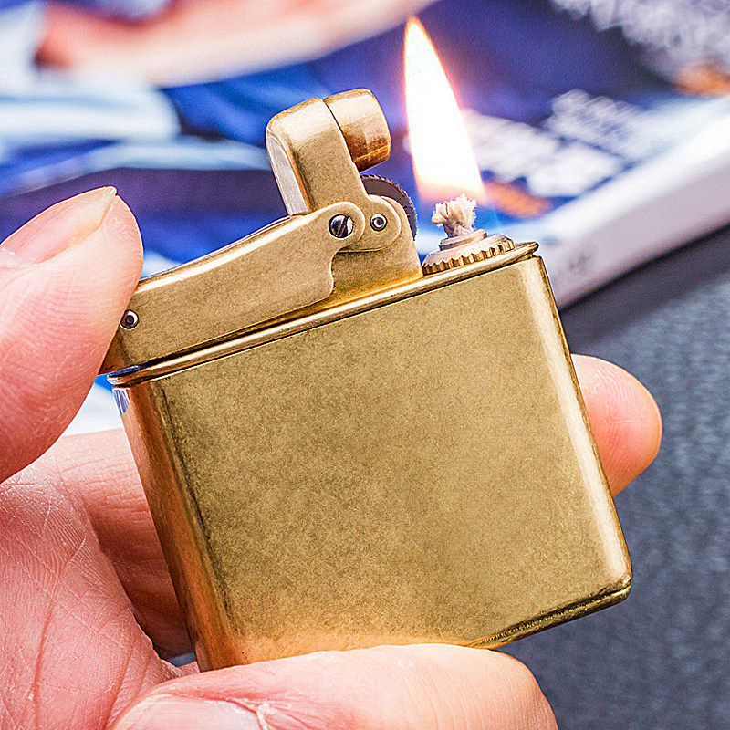 promis百诺黄铜煤油打火机 按压式自动点货砂轮老式创意奇特火机