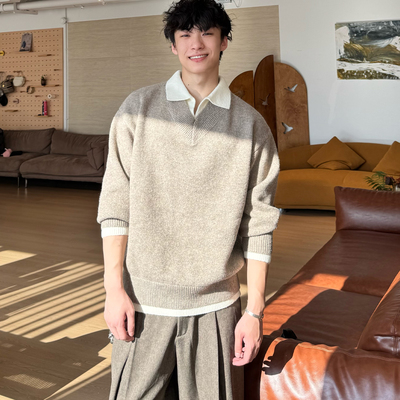 Free Verse假两件撞色学院风翻领毛衣polo男女宽松针织衫25秋新款