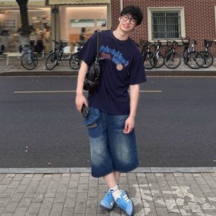 Free Verse2025美式通勤百搭字母甜甜圈印花短袖T恤男宽松休闲