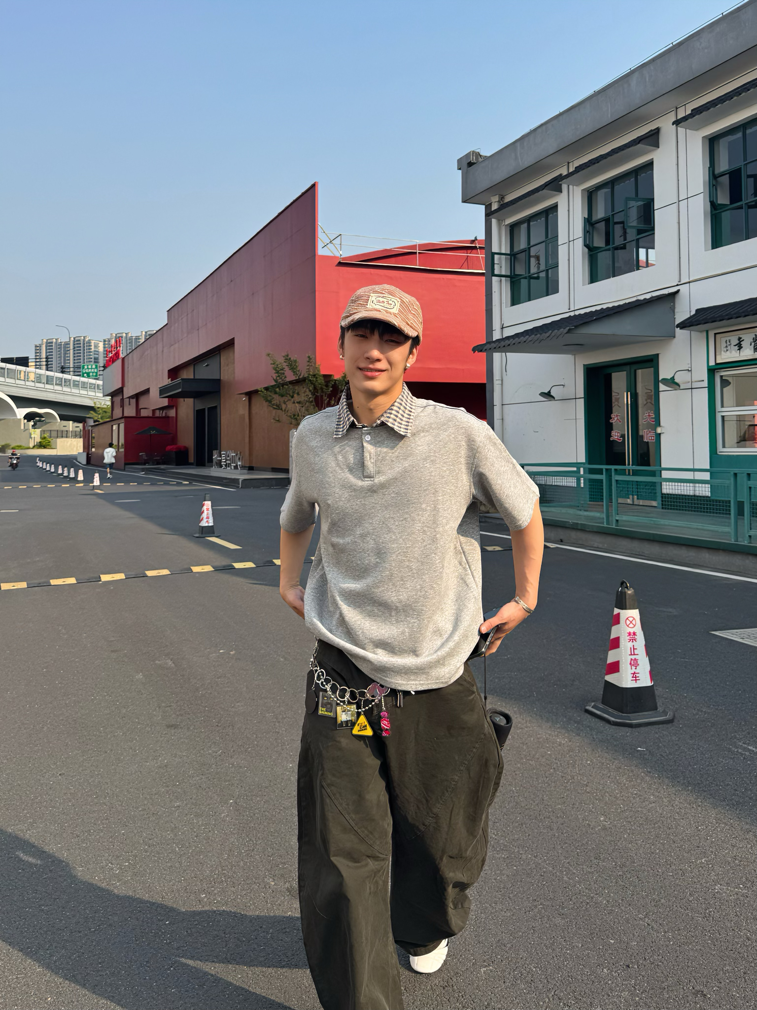 Free Verse2025夏季新款美式假两件格子polo衫短袖男翻领T恤