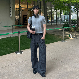 Free Verse夏圆领羊毛短袖T恤男夏季修身休闲百搭上衣