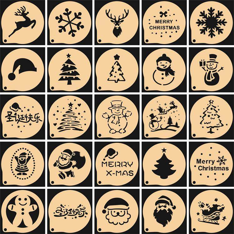 3寸圣诞节喷花模饼干印花 咖啡拉花雪人圣诞老人 提拉米苏糖粉筛